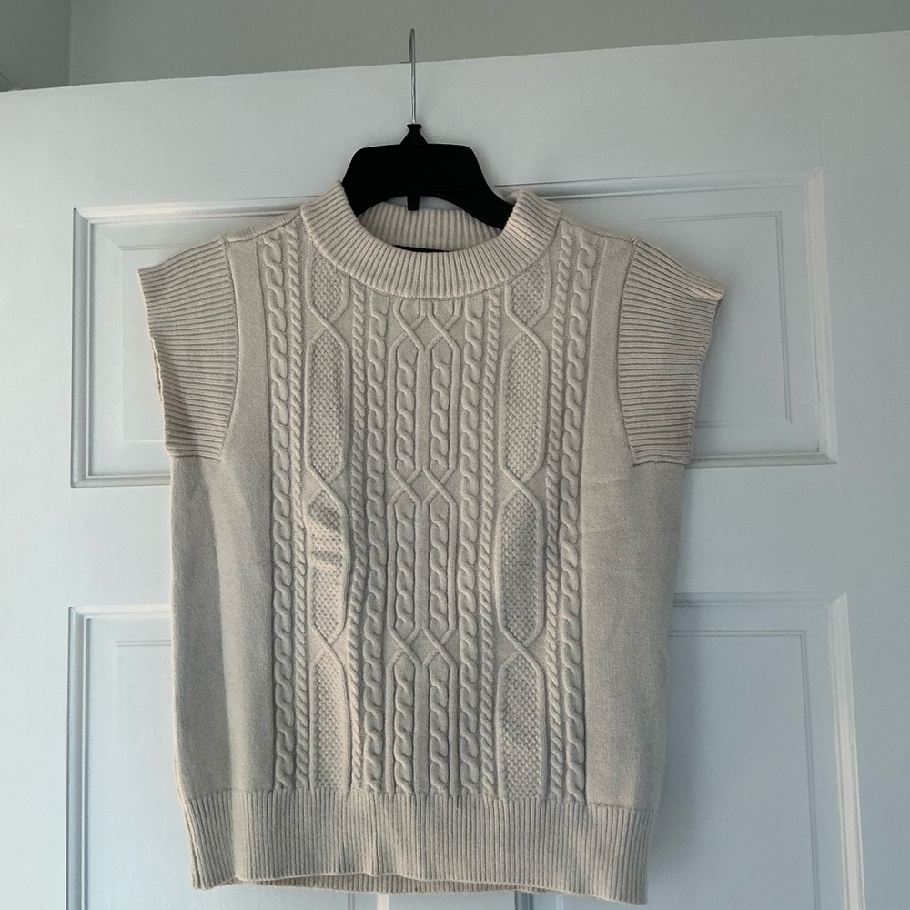 Cream Cable Knit Sleeveless Sweater